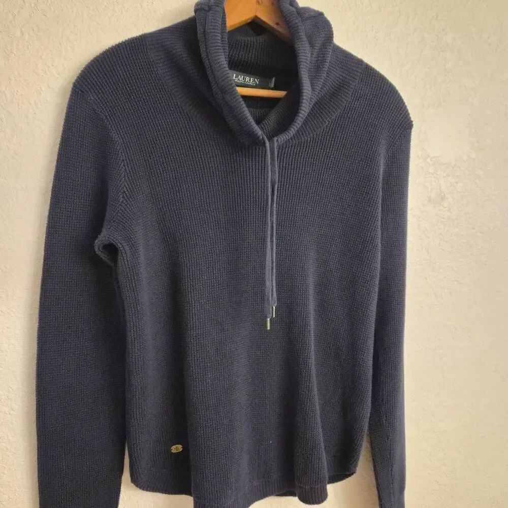 Lauren Ralph Lauren Knot Turtleneck Navy Blue Sweater: Preppy Nautical Coastal